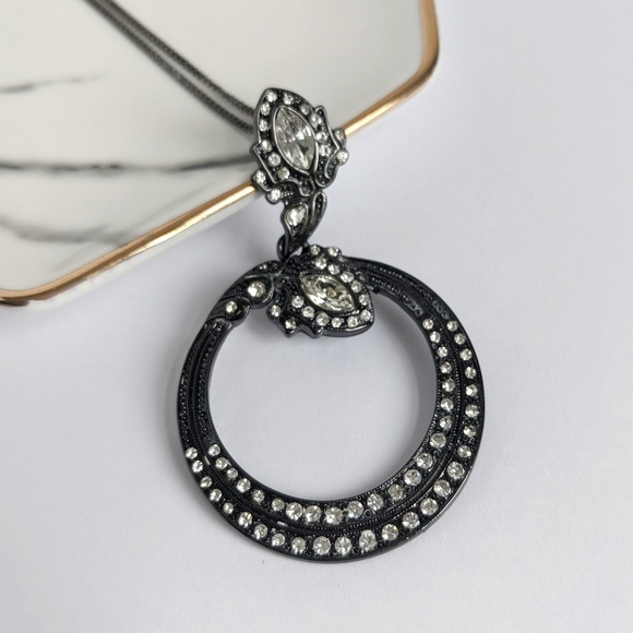 Nicole Miller black necklace w/ clear rhinestones